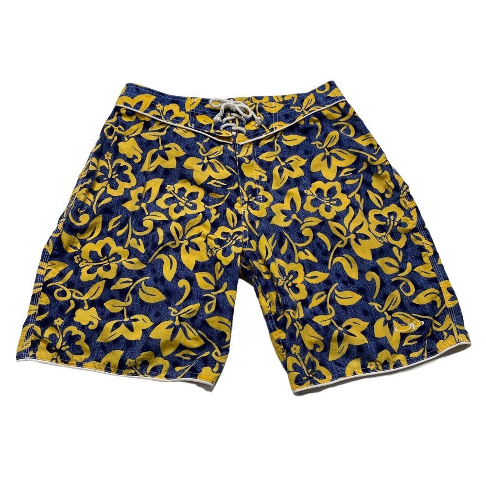 Ocean Pacific OP Boardshorts Mens 34 Tropical Floral Hibiscus Print Blue Yellow